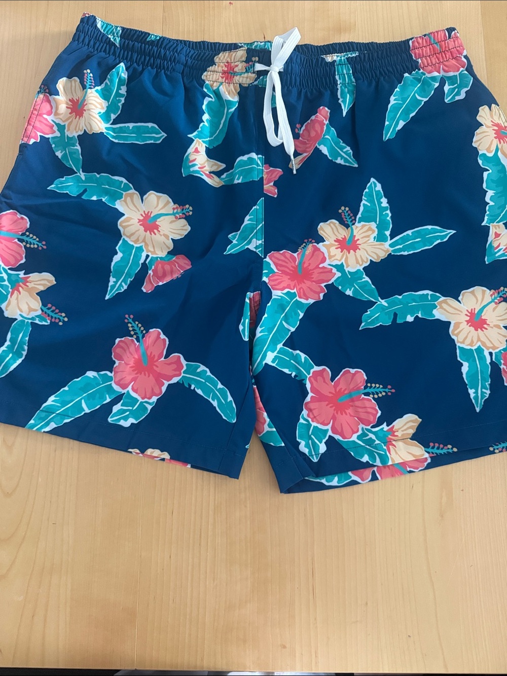 chubbies Navy Floral Hybrid Shorts with Coral & Teal Hibiscus